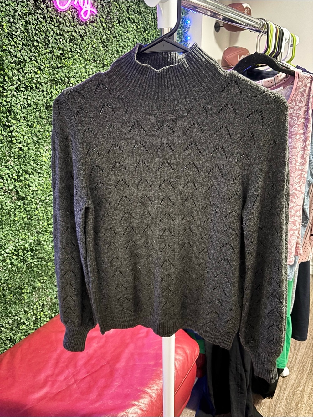 SHEIN Dark Gray Mock Neck Knit Sweater